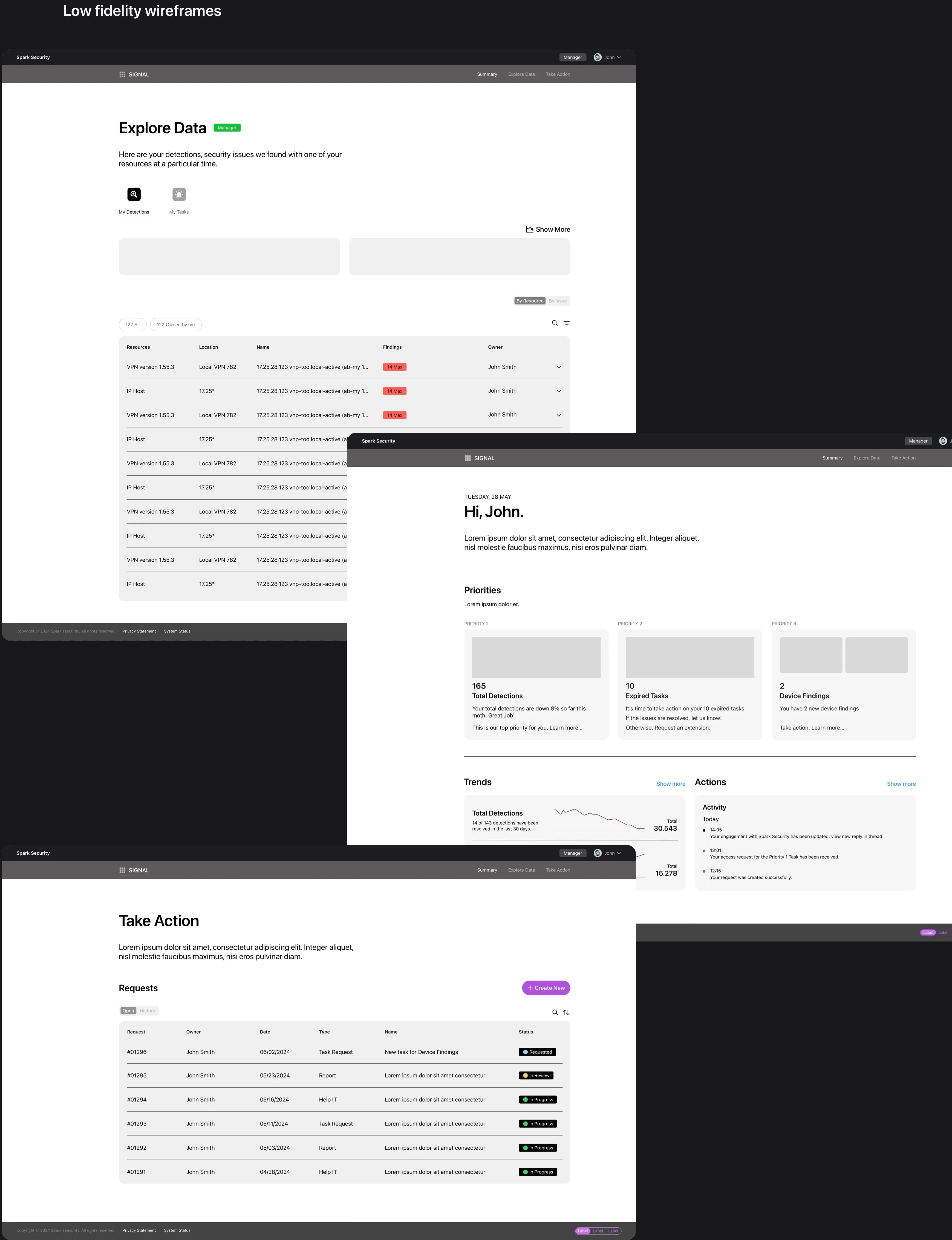 Low Fidelity wireframes